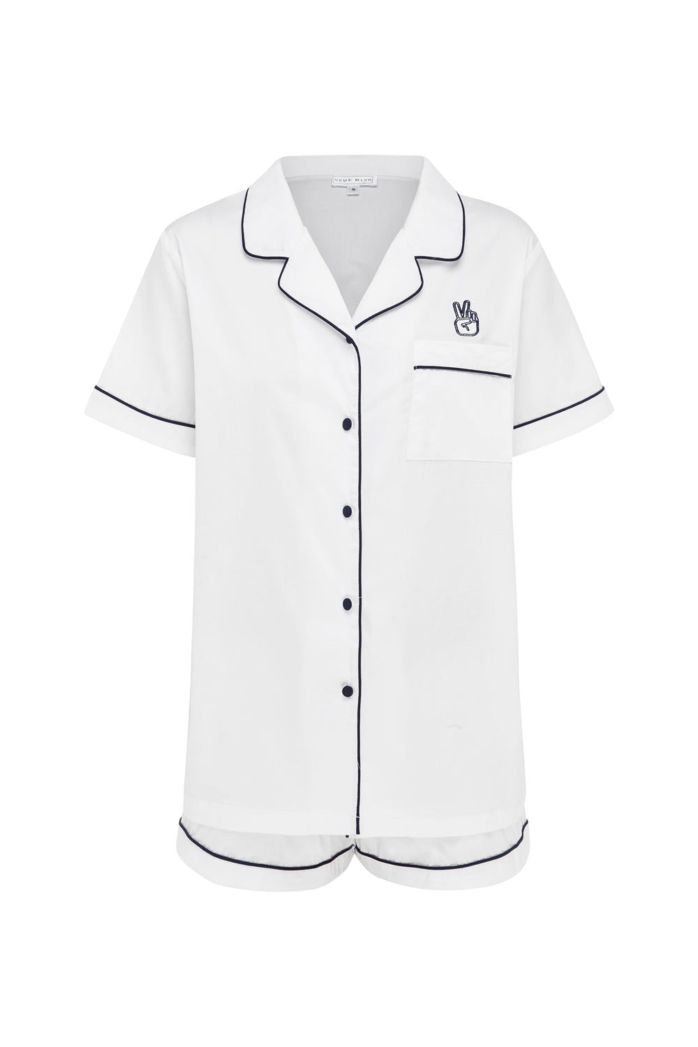 White monogrammed short sleeve and shorts